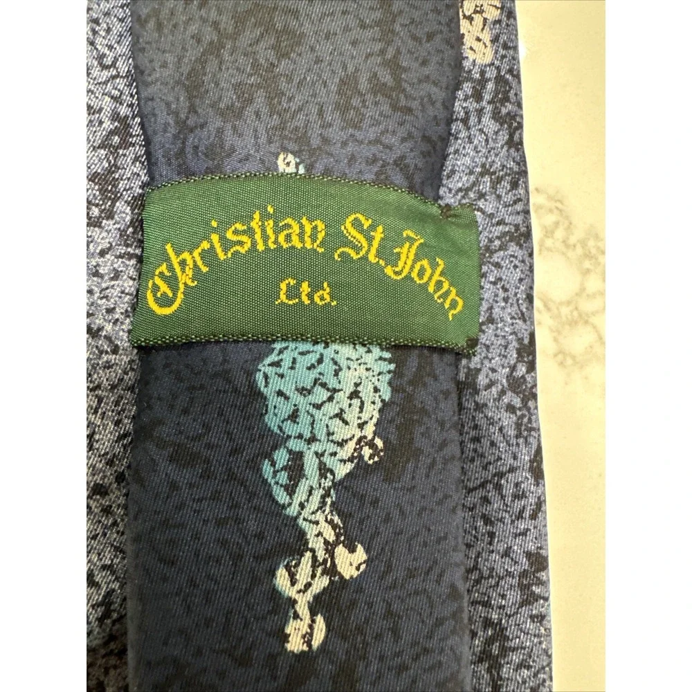 Christian St John Snow Man Navy Tie Design, Italian‎ Silk, Handmade, USA